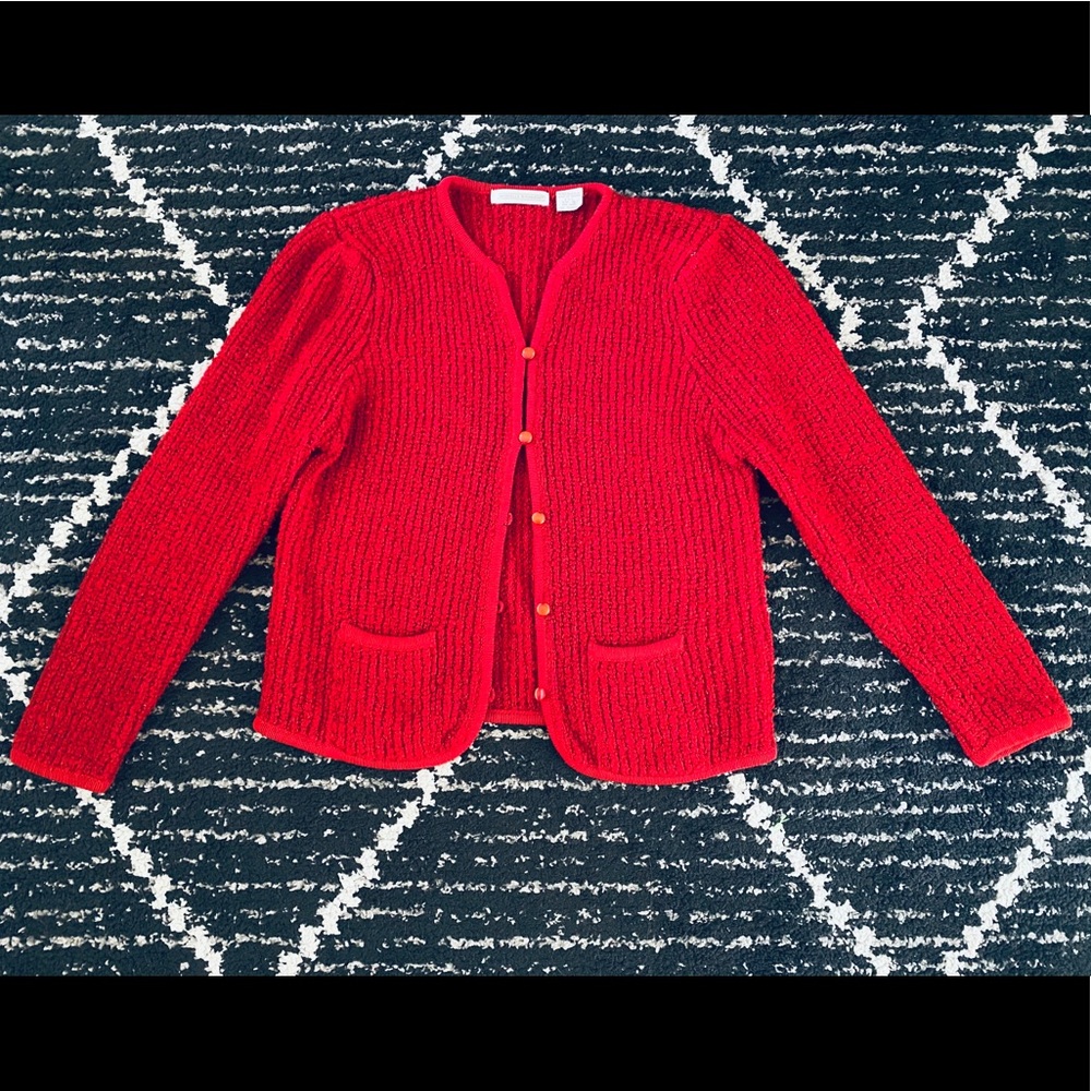 Gorgeous vintage cherry red knit cardigan